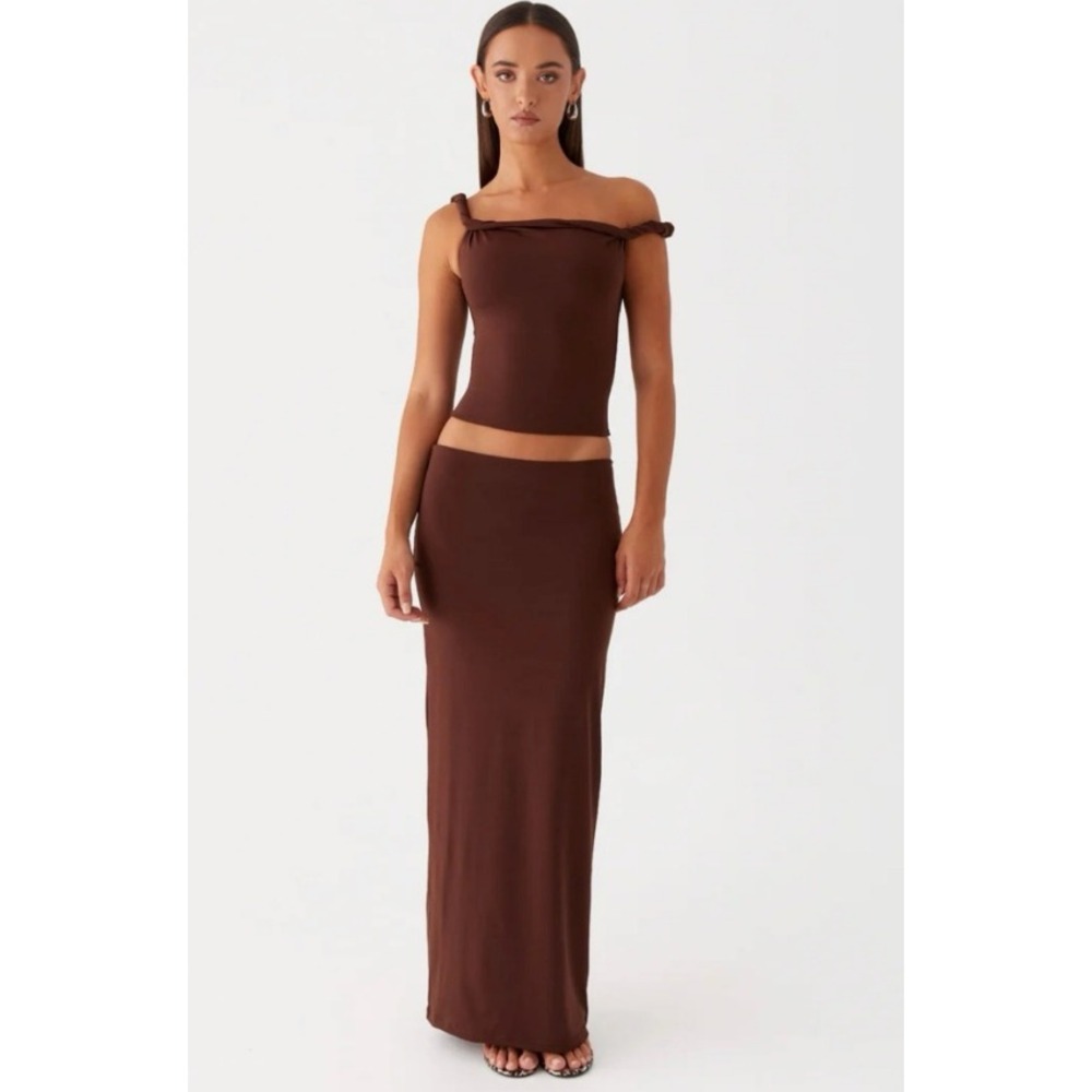 Peppermayo Chocolate Brown Maxi Skirt Size L US 8 Bodycon Column Stretch Jersey